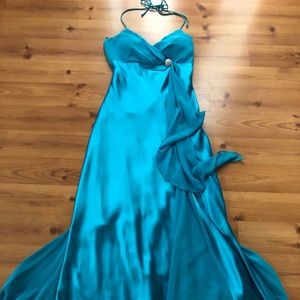 MaryL. Couture Blue Satin Gown NWOT